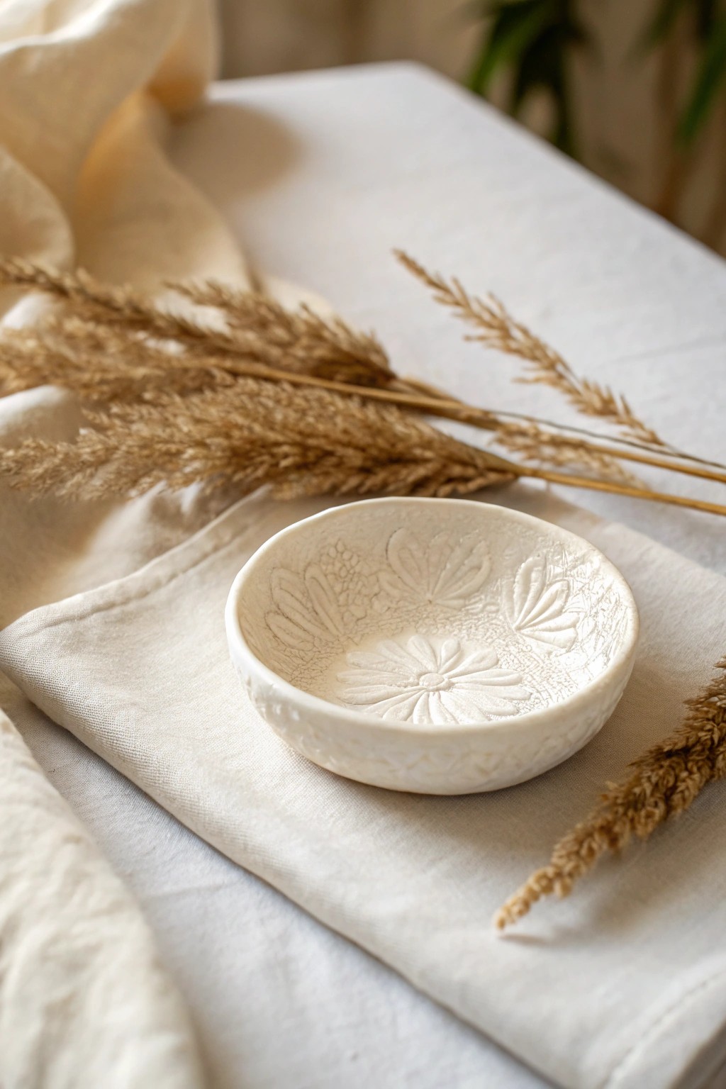 Handcrafted clay trinket dish: simple, elegant, and perfect for your favorite treasures.