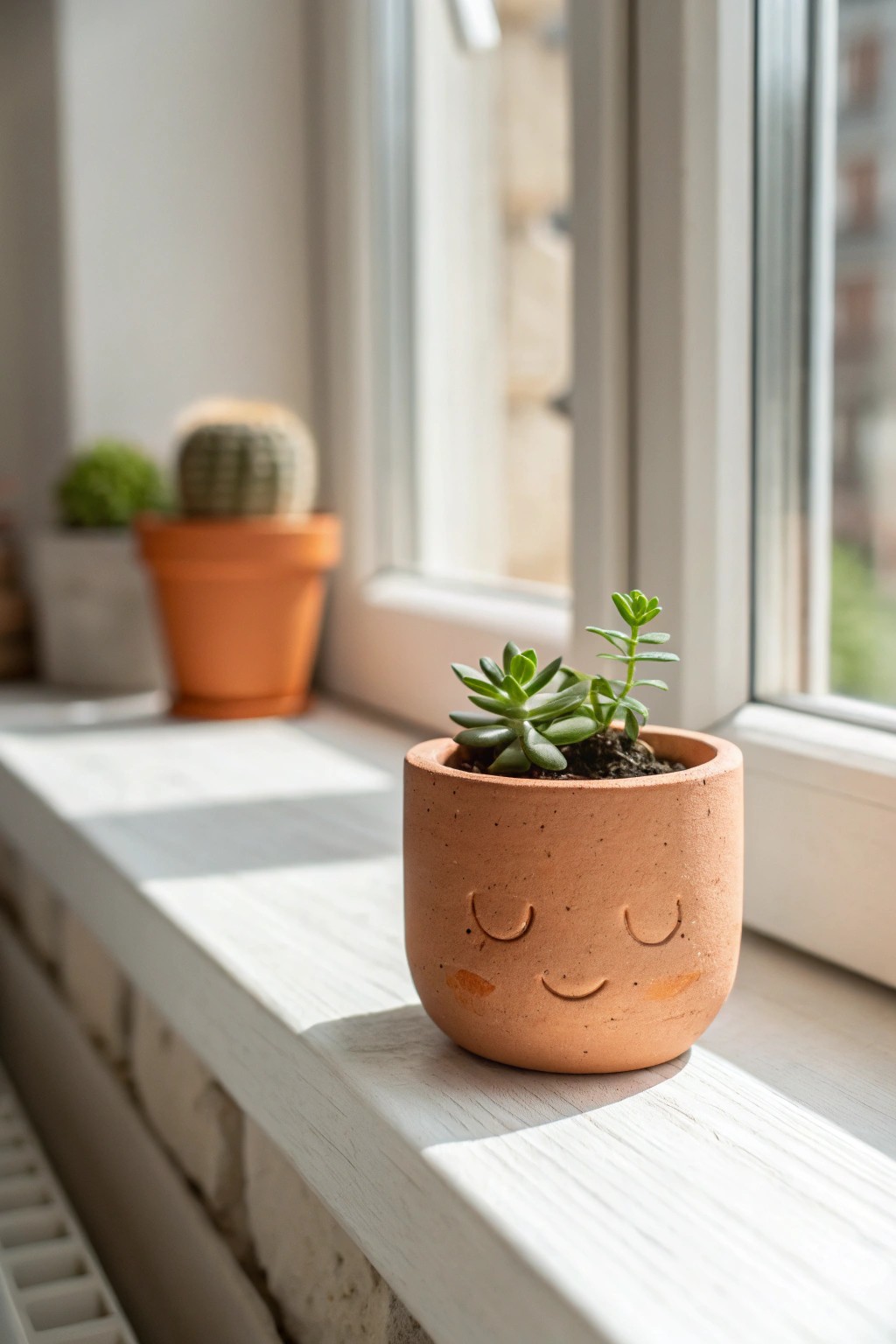 Charming clay pot with personality—perfect for your tiniest succulents.