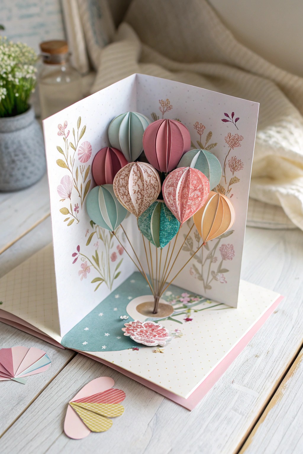 Delight in the charm of a handcrafted balloon bouquet pop-up card—minimalist, playful, and beautifully unique.
