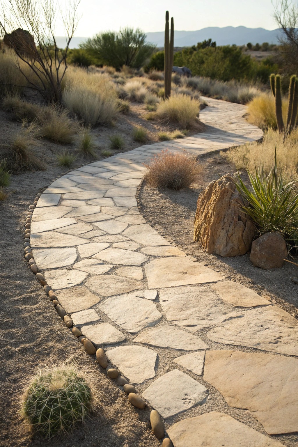 Follow the magic—handcrafted stone pathways for your dream desert garden.