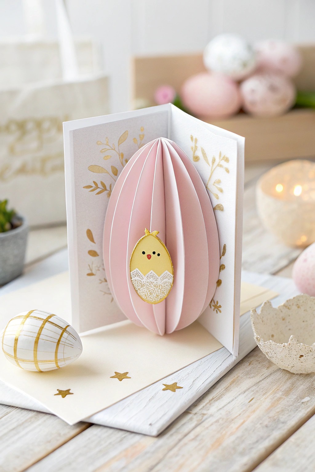 Scandi-boho charm: A 3D pop-up Easter egg card with a sweet surprise inside.