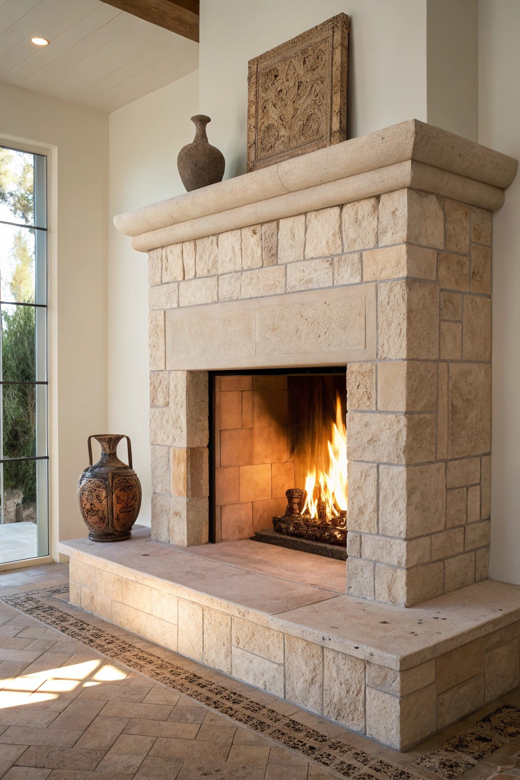 A stunning stone fireplace creates a warm, inviting focal point for your family room.