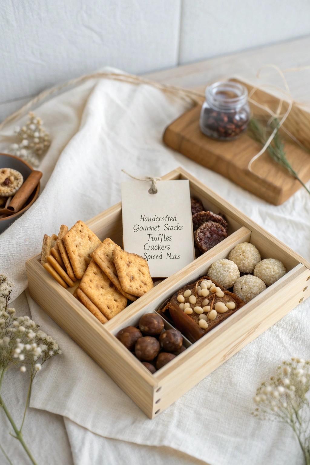A thoughtfully curated gourmet snack box—simple, stylish, and delicious.