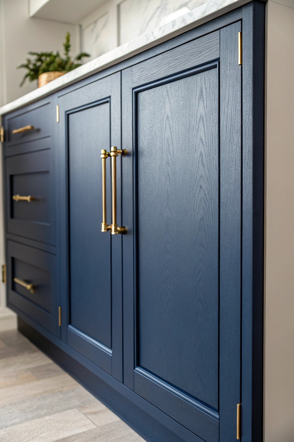 Deep navy cabinetry: timeless drama and elegance for your kitchen.