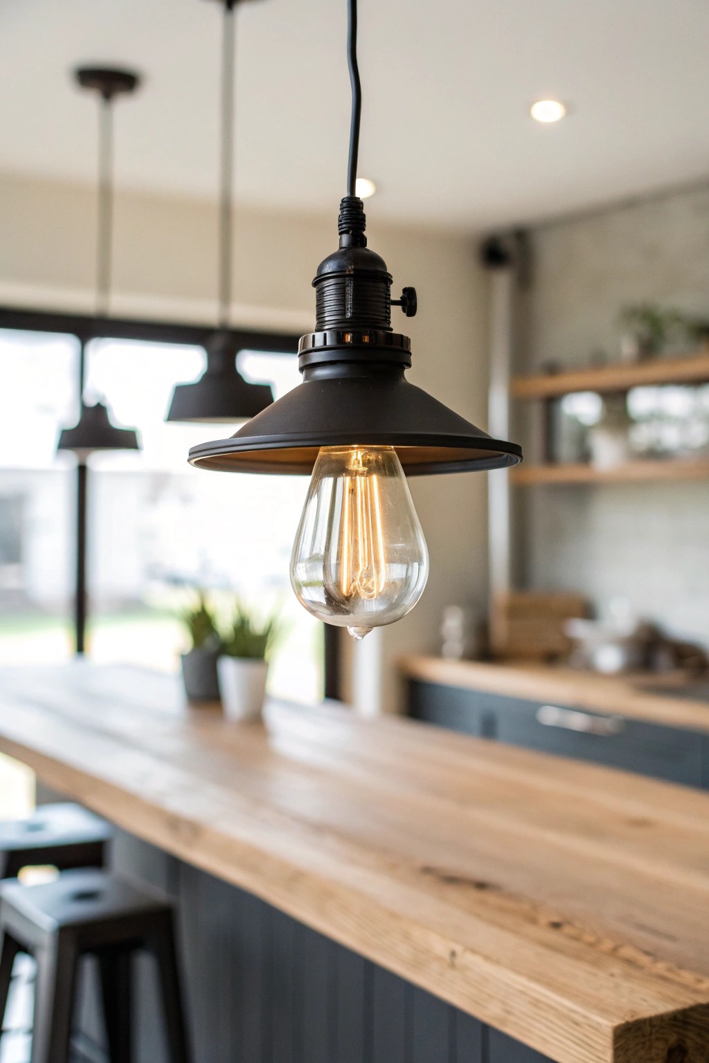 Matte black industrial pendant: urban edge meets timeless craftsmanship.