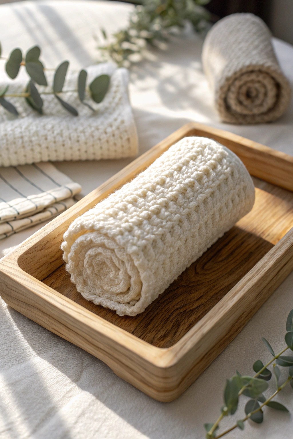 Handmade luxury: a soft cotton knit washcloth adds spa-worthy elegance to everyday moments.