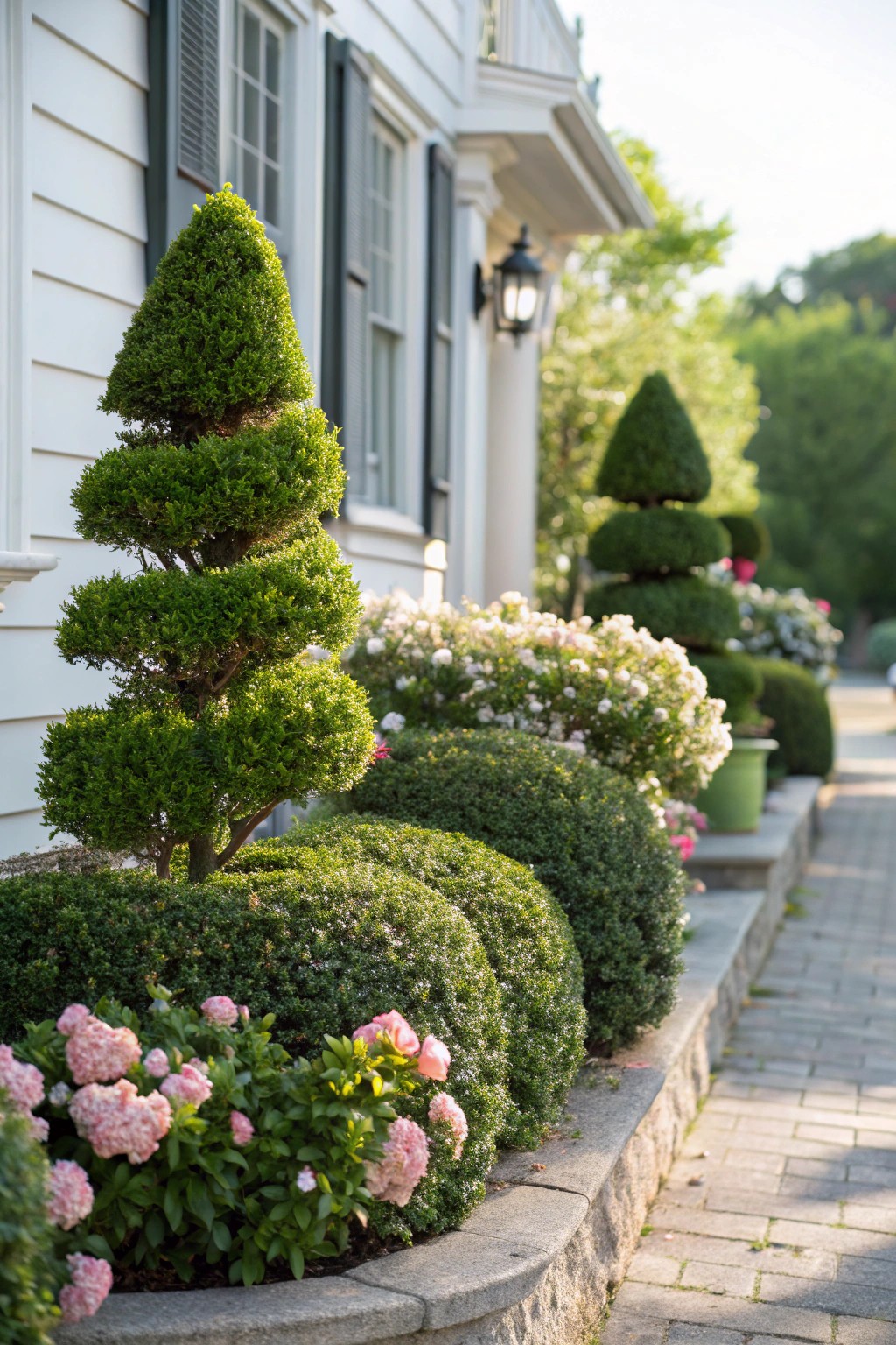 Effortless curb appeal: a single sculpted shrub anchors a layered, inviting front yard.