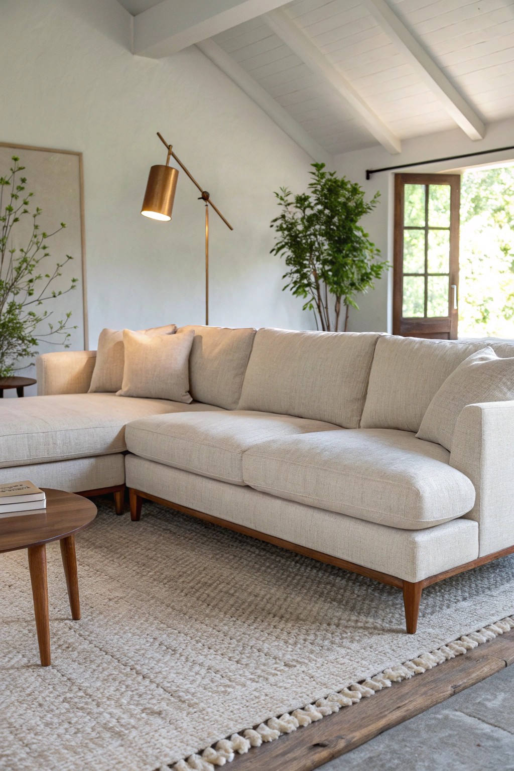 Define your open space with a timeless L-shaped sectional and a cozy corner glow.