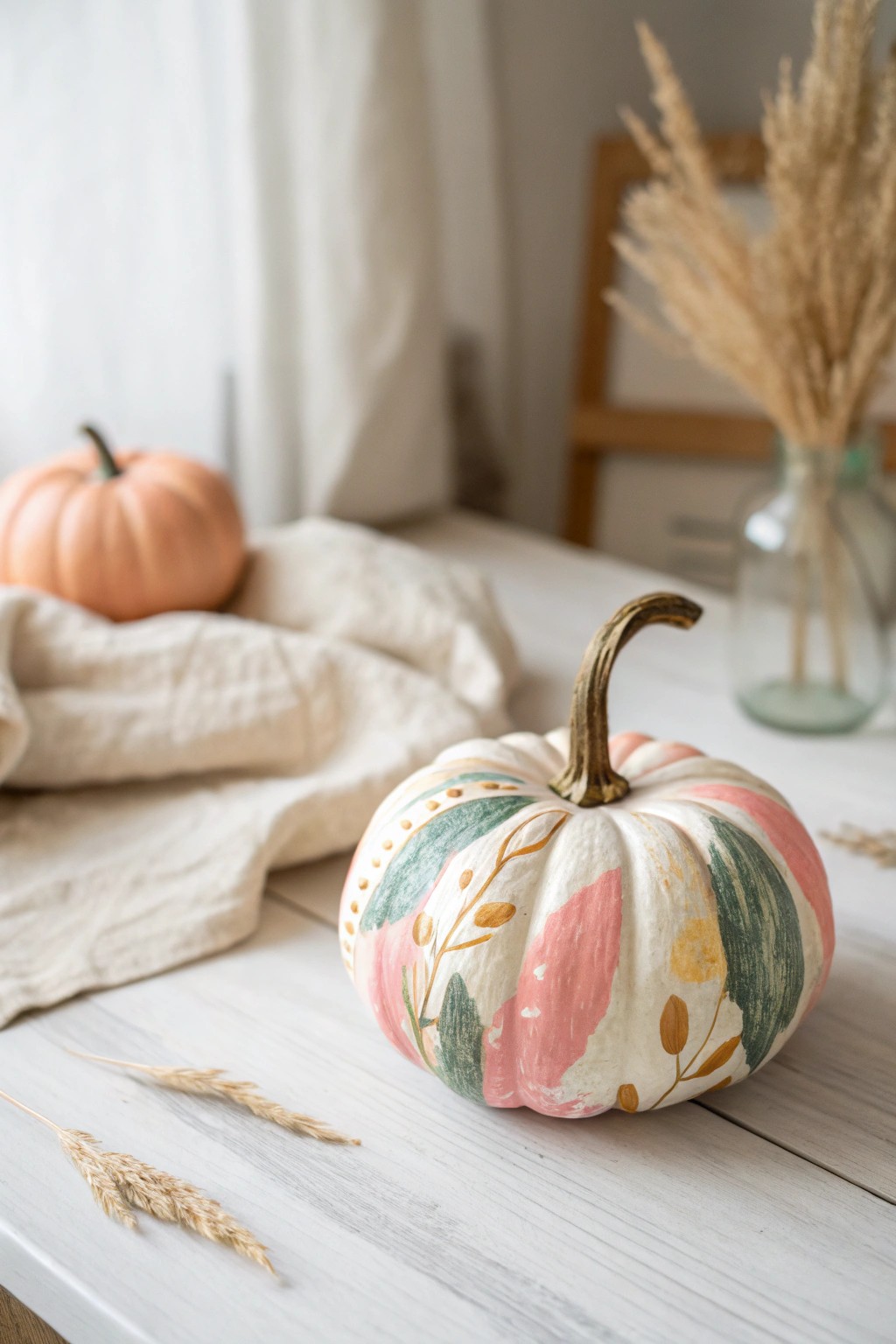 A mini pumpkin transformed into a wearable work of art with joyful, abstract brushstrokes.