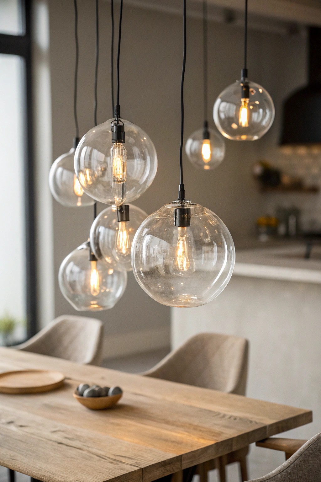 Elevate your dining space with artfully clustered glass globe pendants.