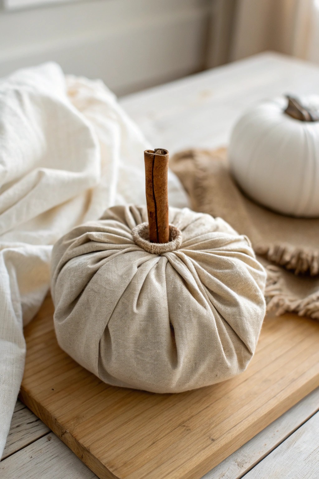 Cozy up your shelf with this adorable fabric pumpkin—simple, stylish, and oh-so-charming.