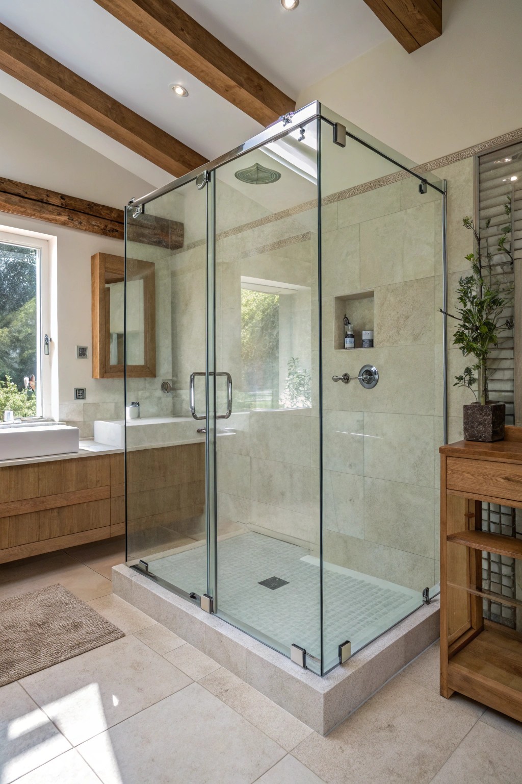 Seamless elegance: a frameless glass shower brings light and openness to even the smallest bathrooms.