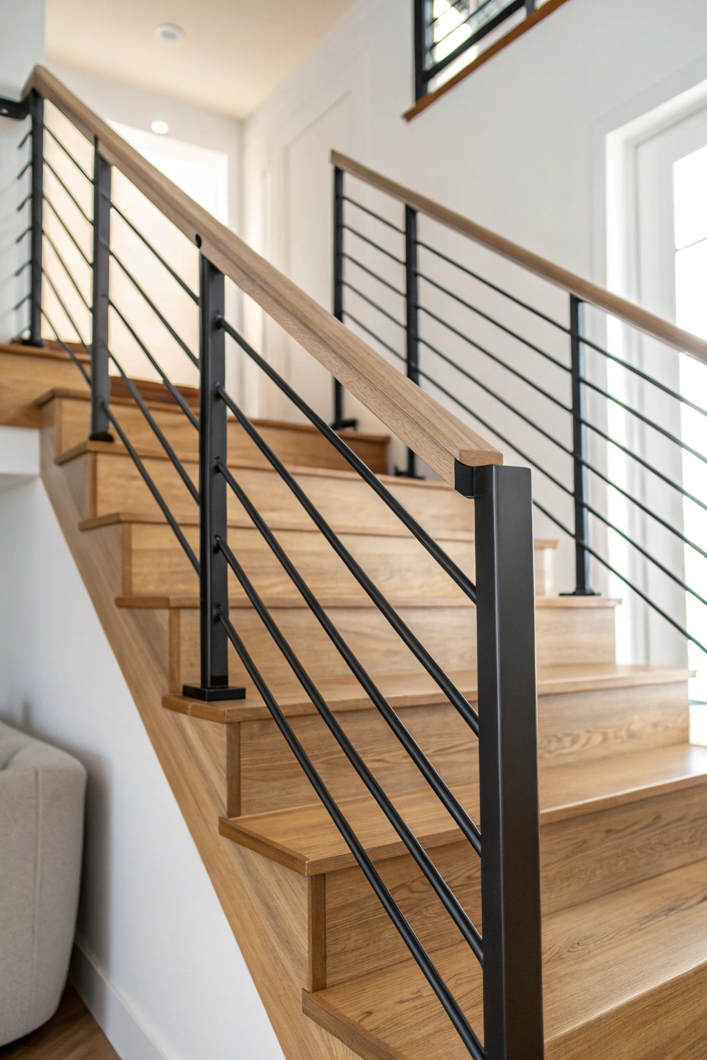 Sleek black metal railings: effortless elegance for modern minimalists.