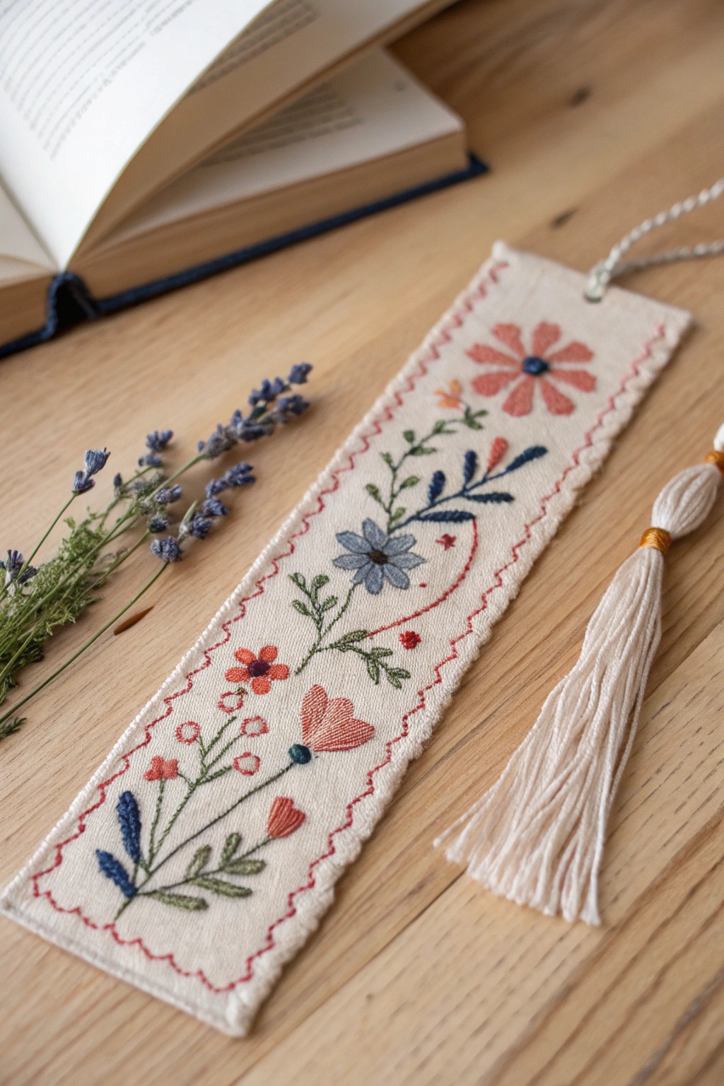 A hand-embroidered bookmark—where simple stitches meet Scandinavian charm.