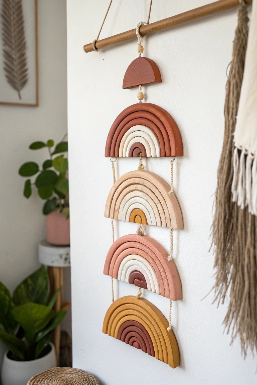 Bold clay and cotton wall art: Scandinavian minimalism meets modern boho charm.