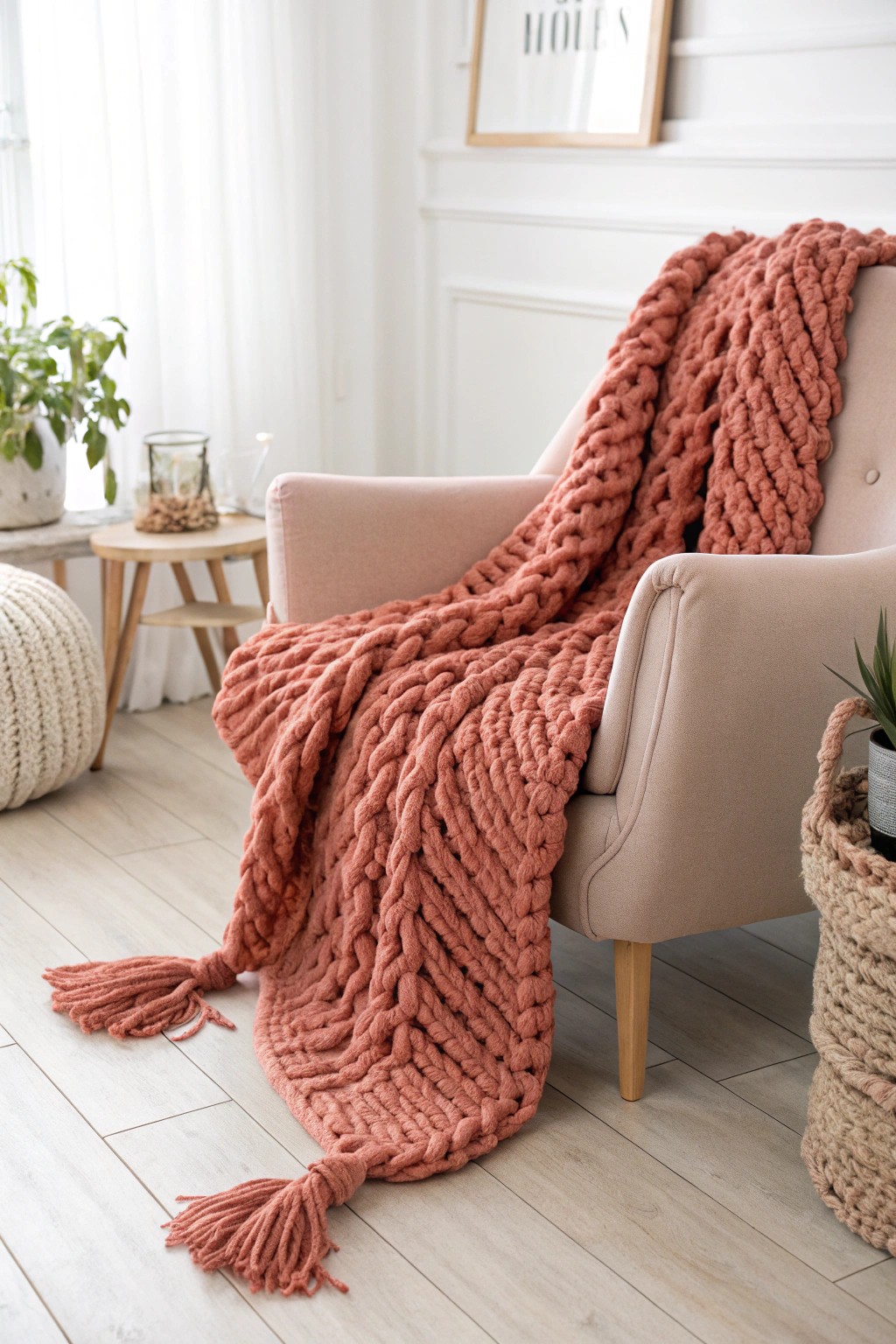 Cozy up with a handmade chunky crochet blanket—where Scandinavian simplicity meets boho charm.