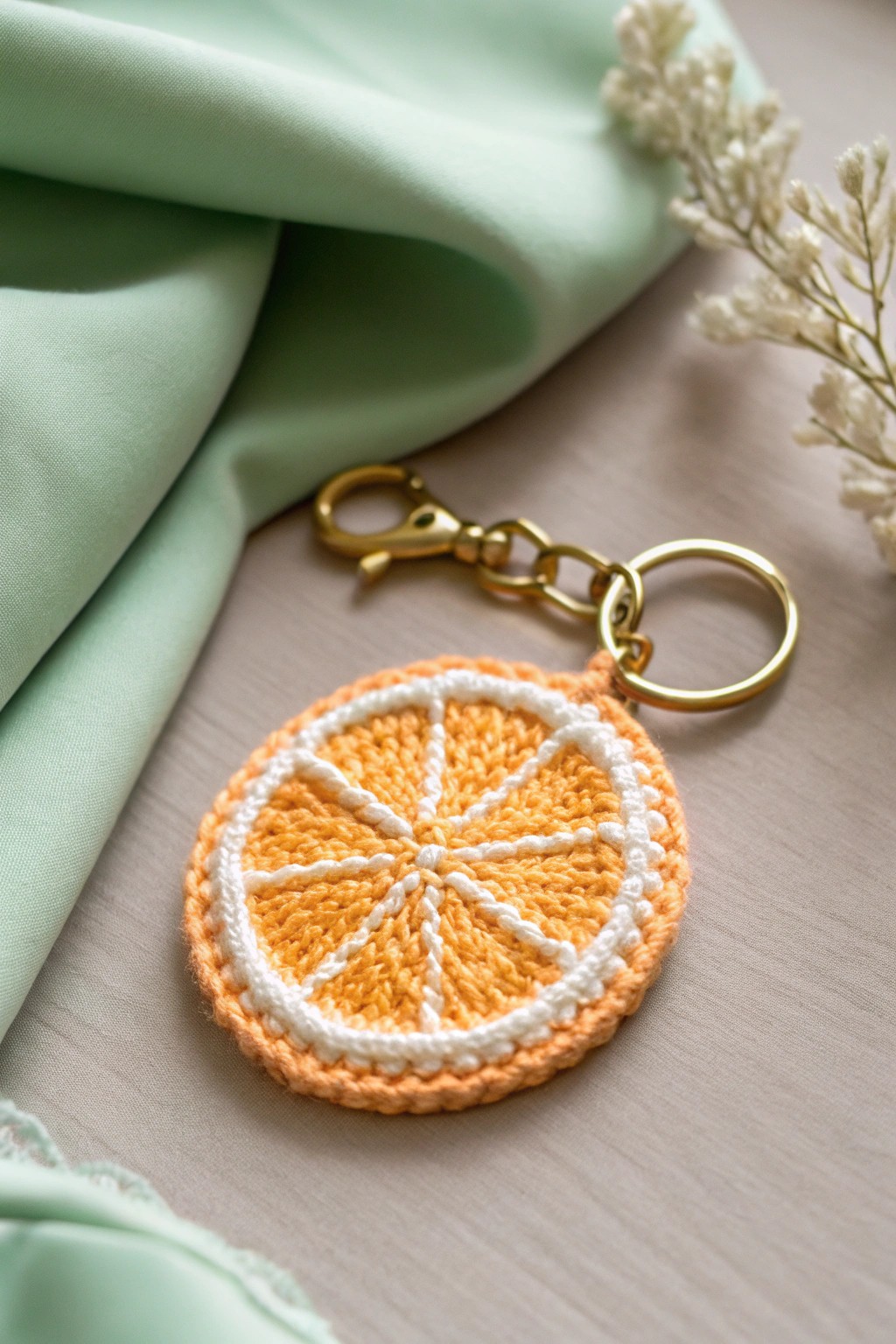 Add a zesty pop of color to your keys with this handmade crochet citrus slice keychain—fresh, fun, and beautifully crafted!
