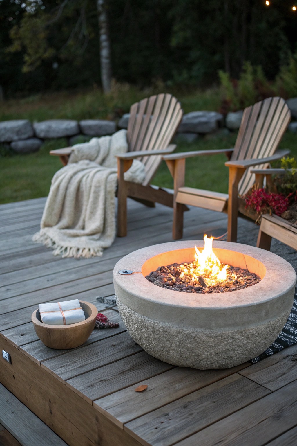 Create a cozy deck retreat with a simple, stunning fire pit centerpiece.
