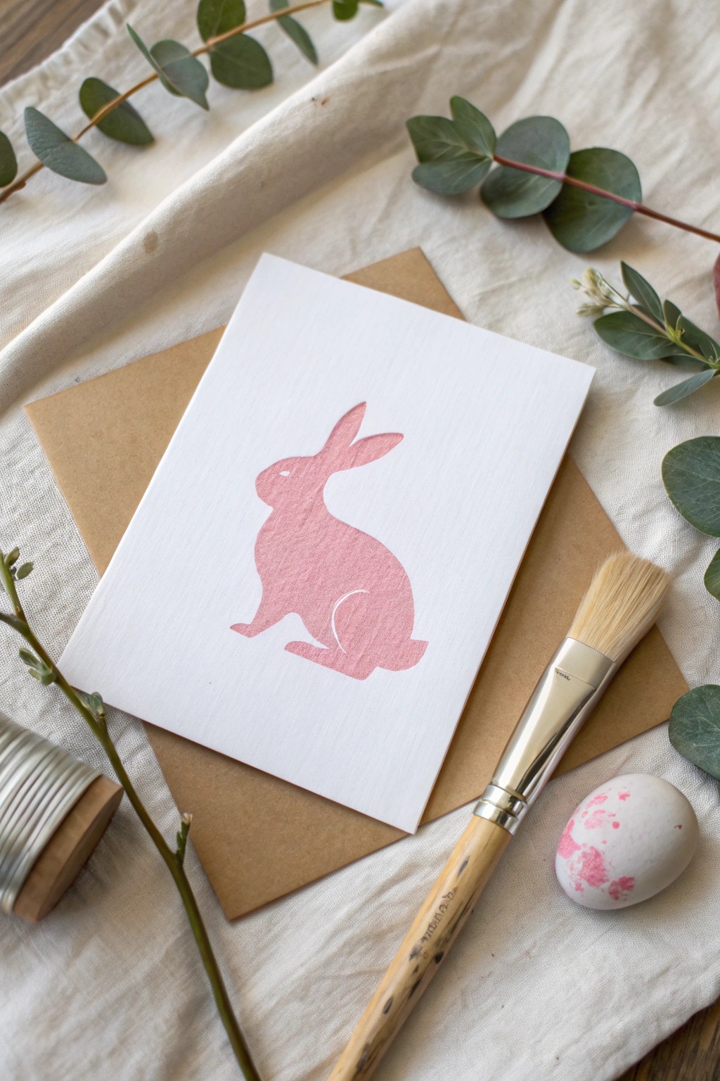 Handcrafted potato-stamped bunny card—simple, sweet, and perfectly Scandinavian chic.