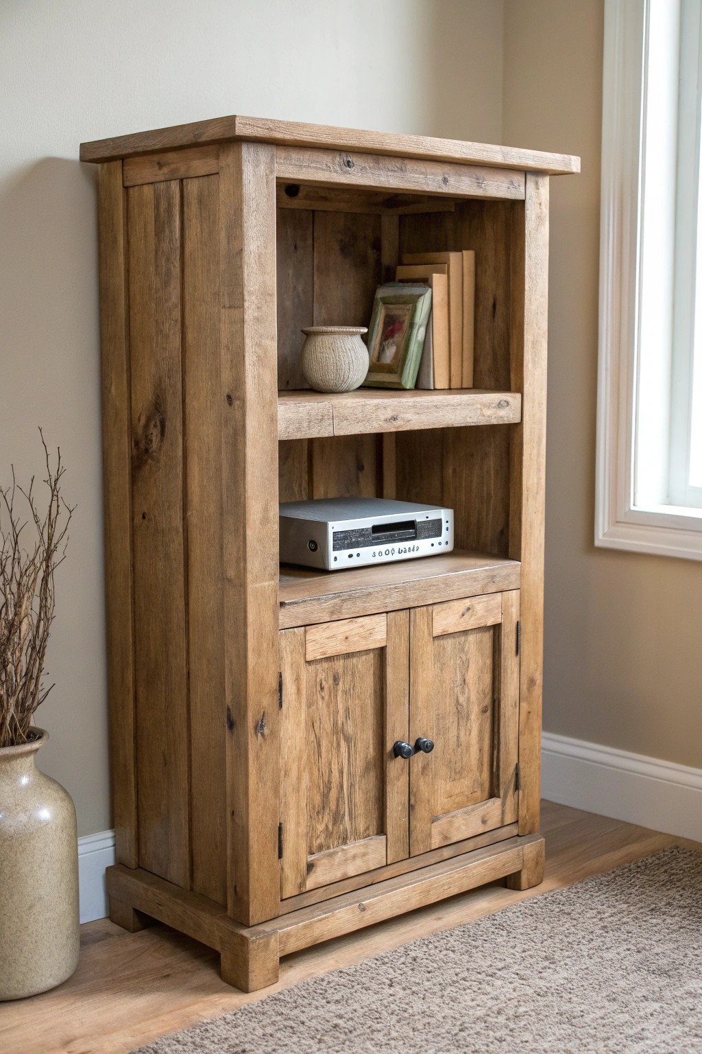 Bring warmth and history to your living space with a handcrafted reclaimed wood entertainment center.