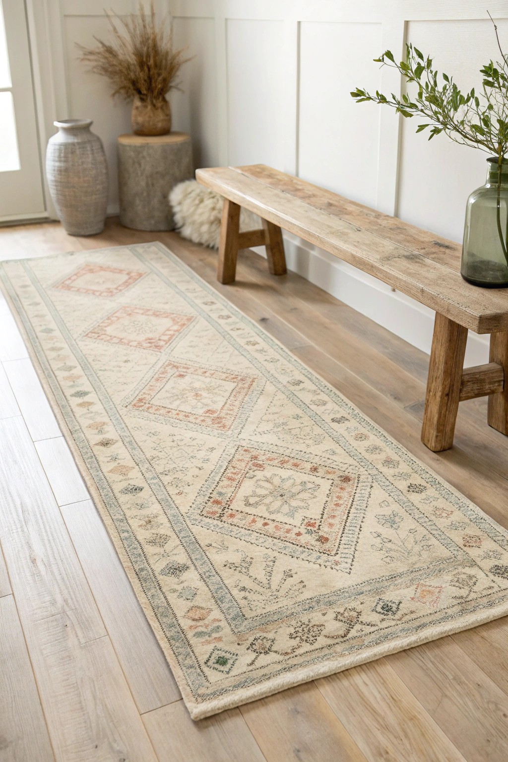 A vintage-patterned runner instantly adds character and warmth to your entryway.