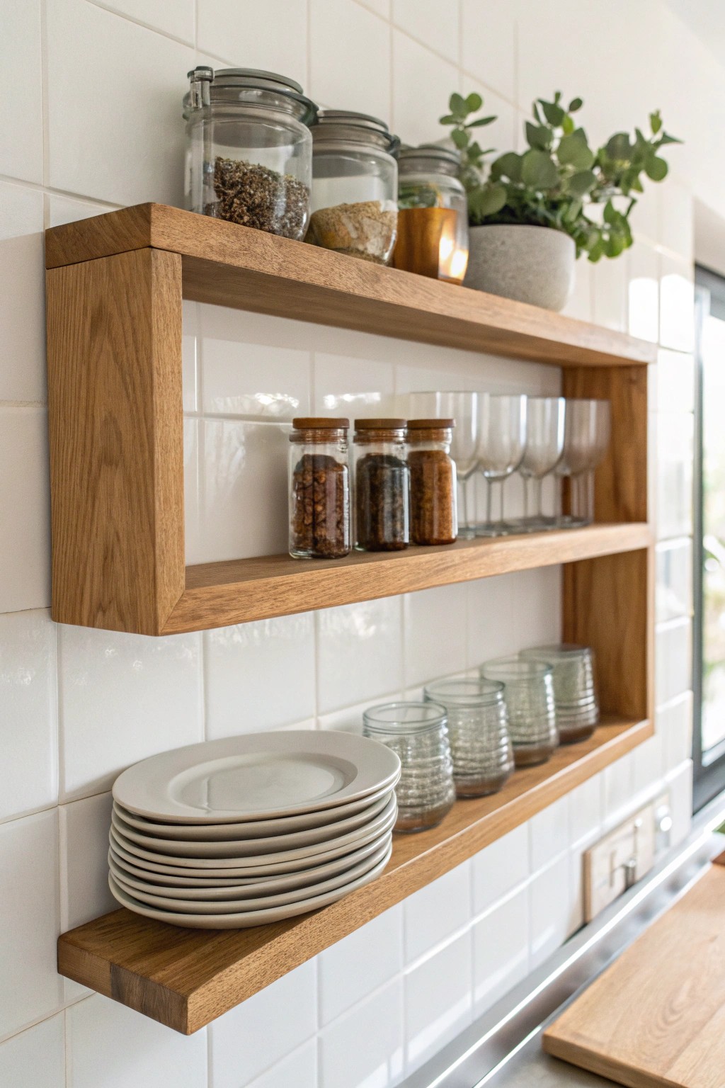 Elevate your kitchen with a simple floating shelf—where essentials become art.