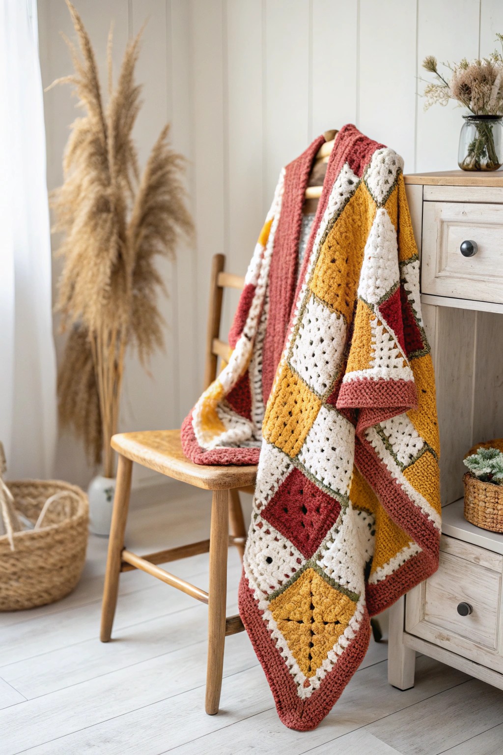 A statement granny square cardigan—handmade comfort meets modern minimalist style.