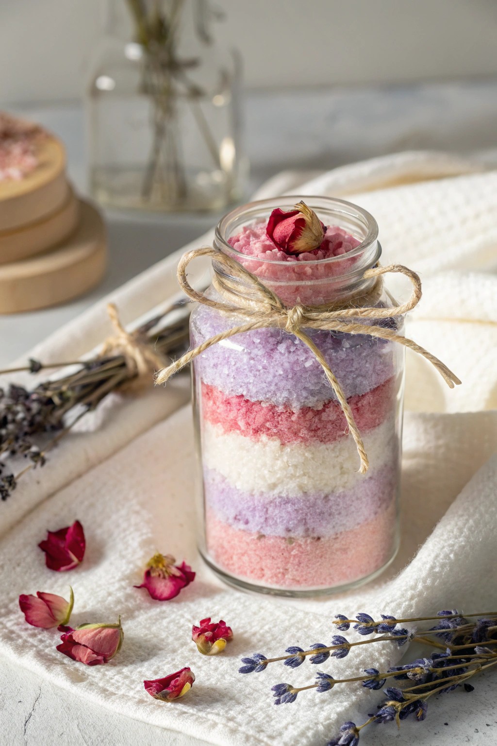 A beautifully layered bath salt jar – the perfect handmade Mother’s Day treat.