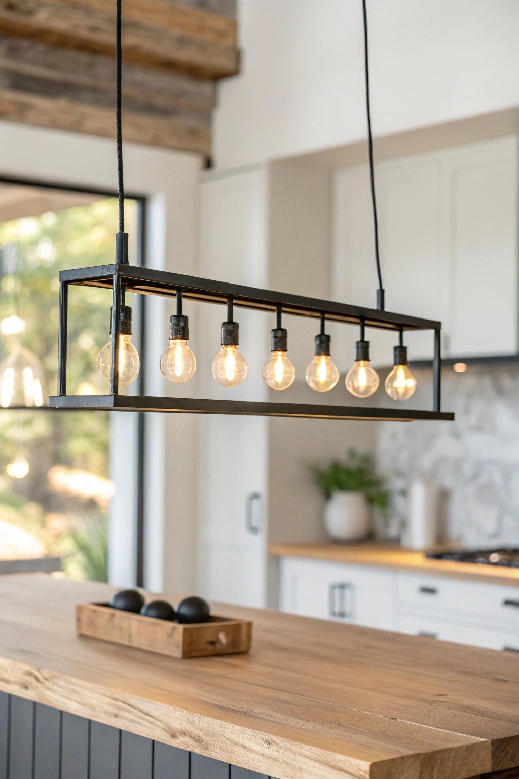 Elevate your kitchen island with a beautifully simple linear suspension light.