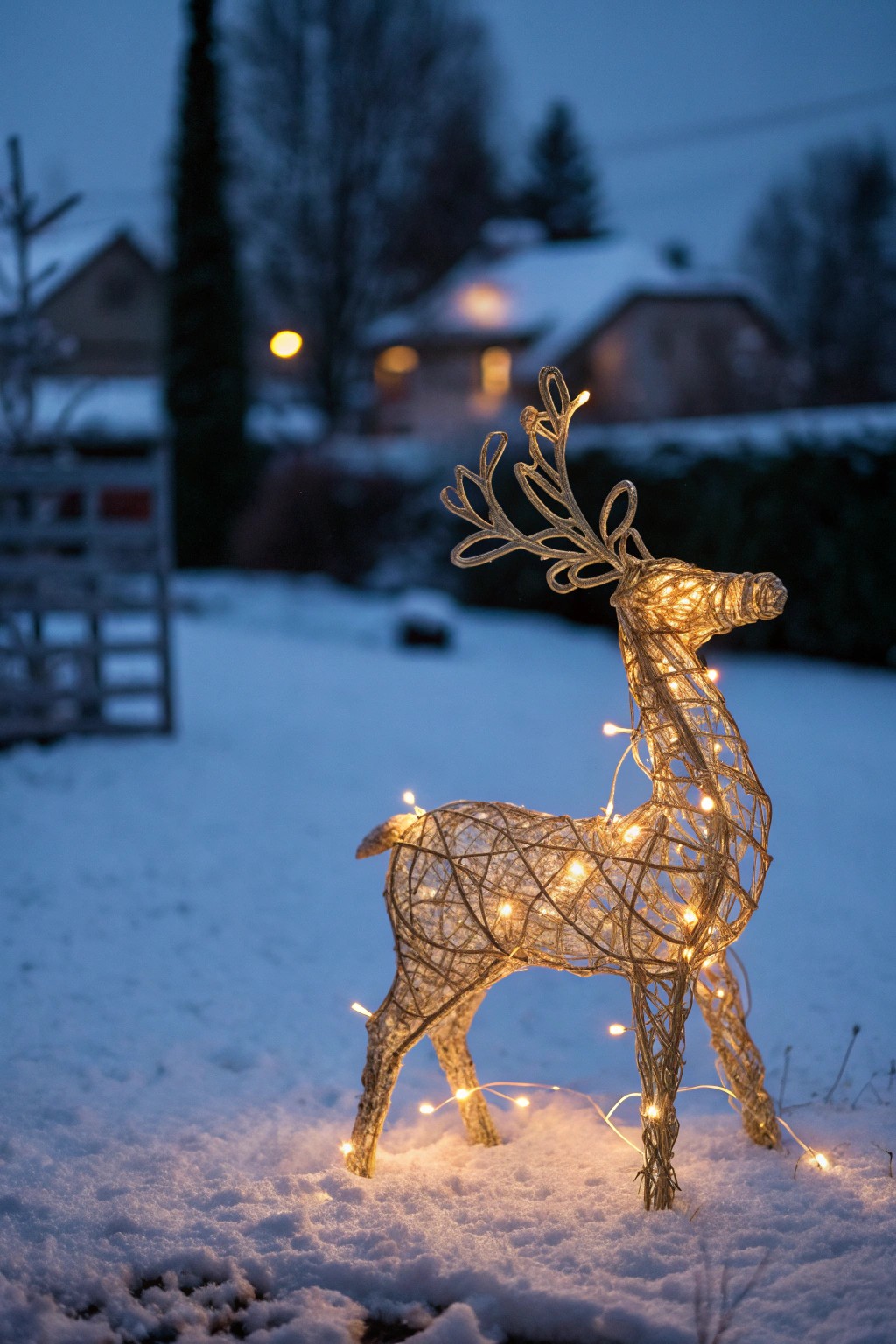 Bring holiday magic to your yard with a glowing rattan reindeer.