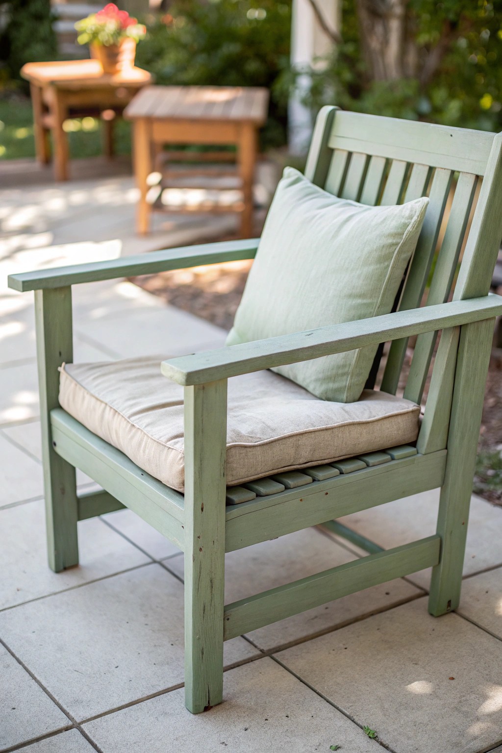 Chic thrifted patio chair: budget-friendly style with natural charm.
