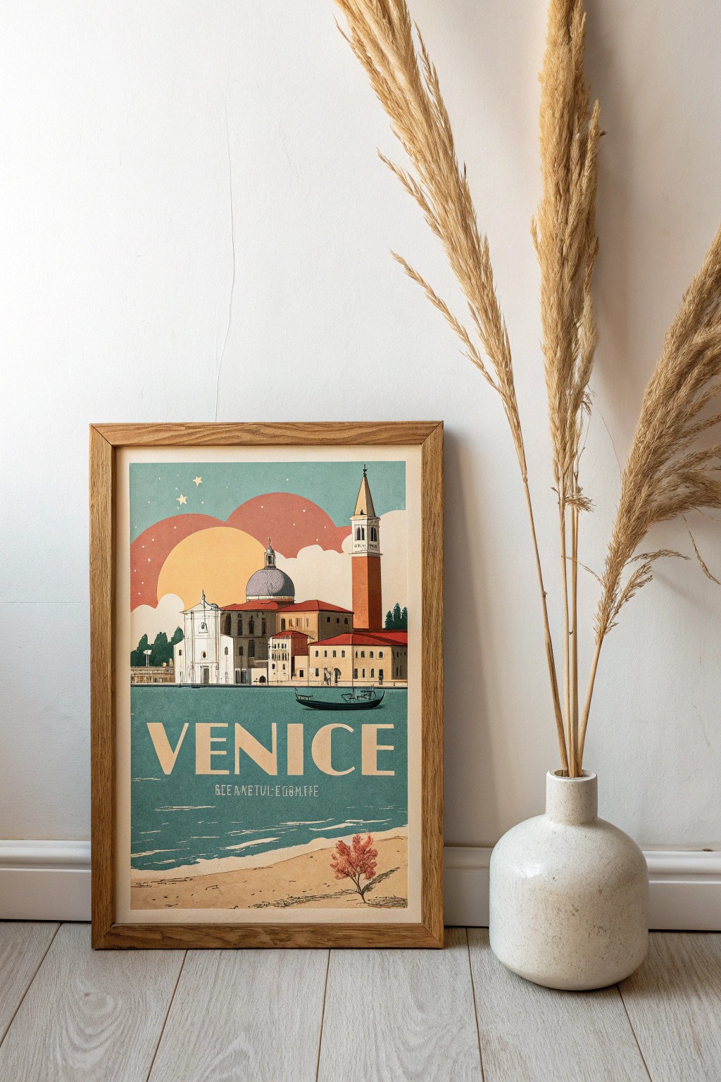 Bring vintage travel charm home with a dreamy Venice poster in bold, nostalgic hues.