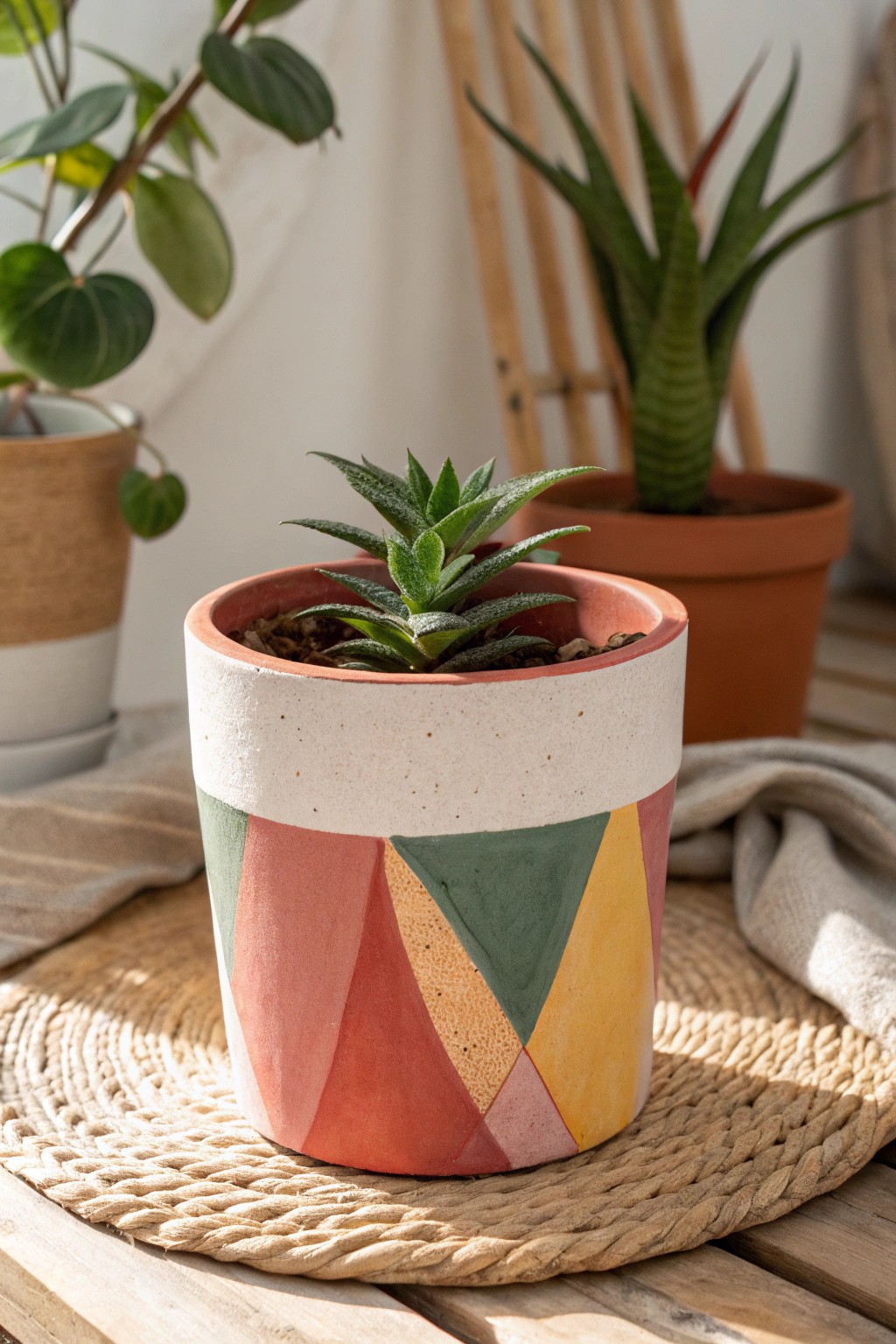 Modern abstract color-blocked pot: bold colors meet Scandinavian minimalism.