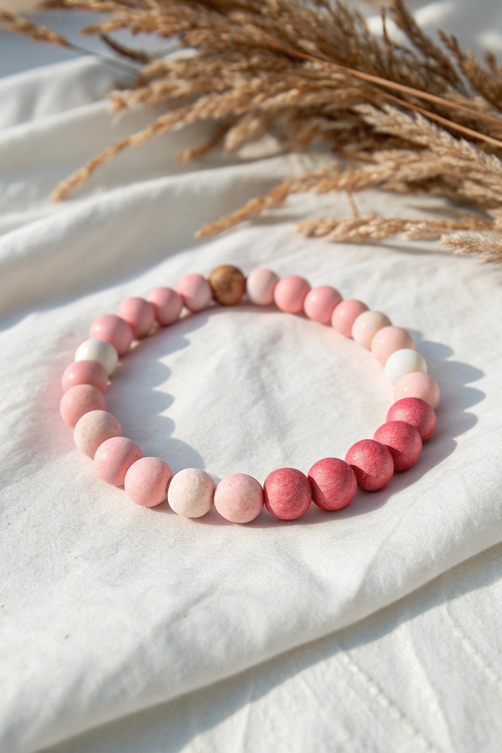 Ombre pinks in a handcrafted clay bead bracelet—where minimalism meets bold feminine flair.