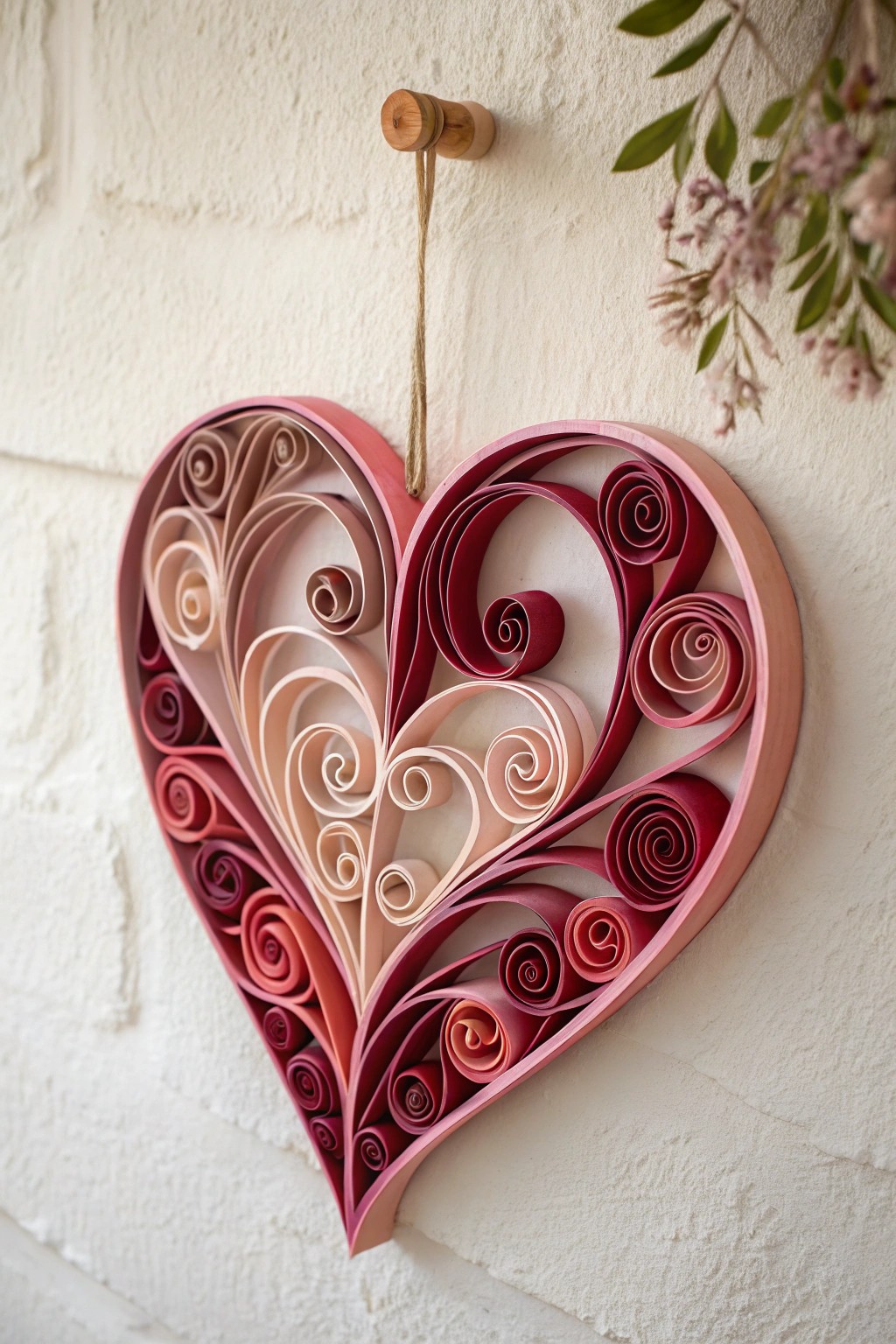 Ombre quilled heart wall hanging – a handcrafted touch of love for your minimalist space.