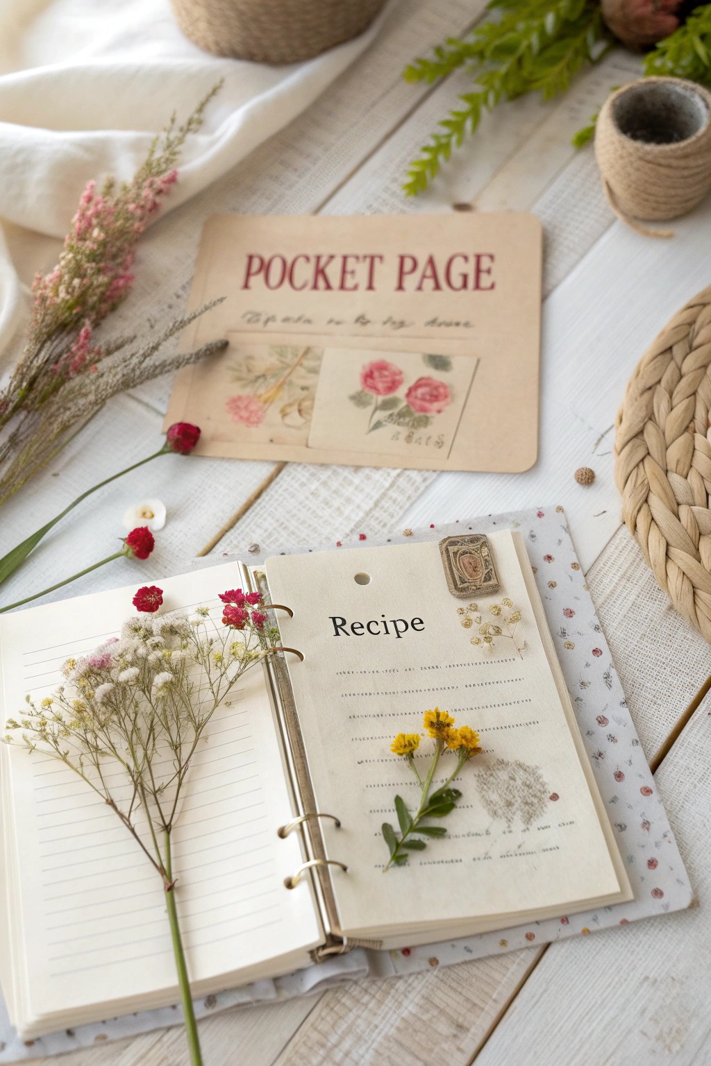 Tuck your treasures into stylish pocket pages—where memories bloom in every detail.