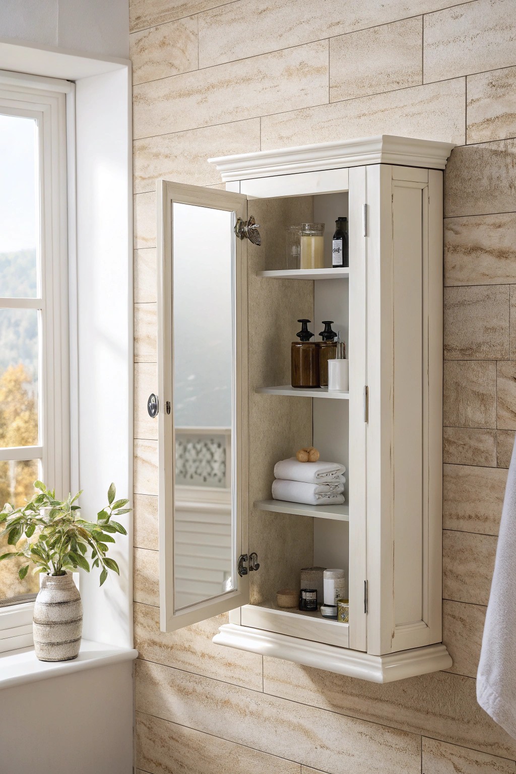 Hidden beauty: a mirror cabinet brings effortless storage and style to small bathrooms.