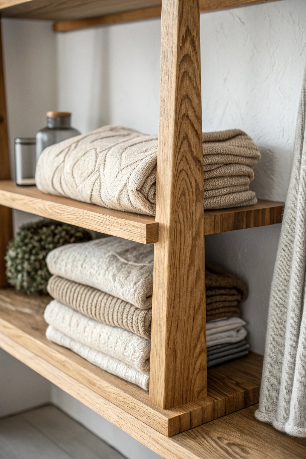 Elevate your closet with beautiful wooden shelf dividers for perfectly tidy stacks.