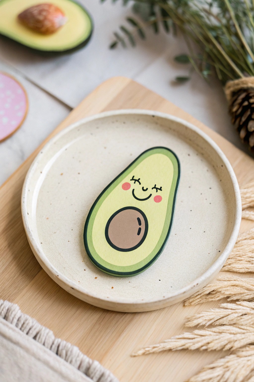 Add a pop of foodie fun to your space with artisan avocado sticker charm!