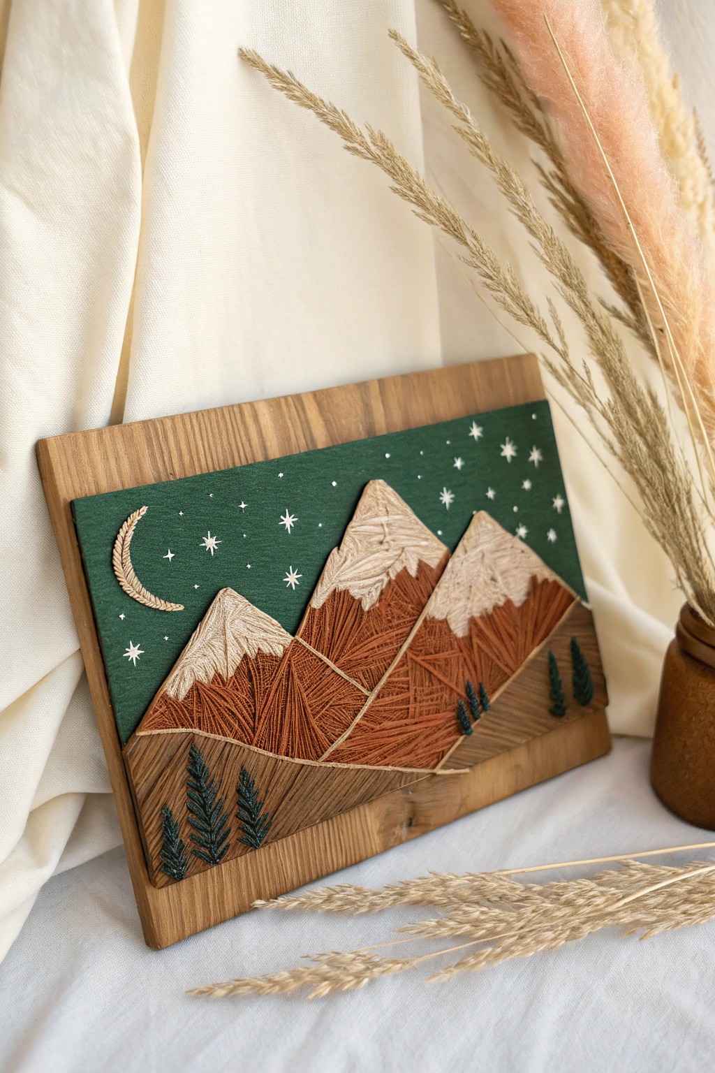 Bring peaceful mountain vibes into your home with bold, earthy string art.