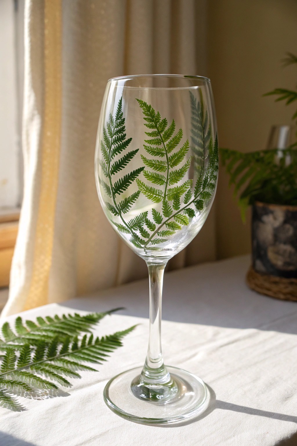 Elevate your table with hand-painted fern wine glasses—where simplicity meets botanical elegance.
