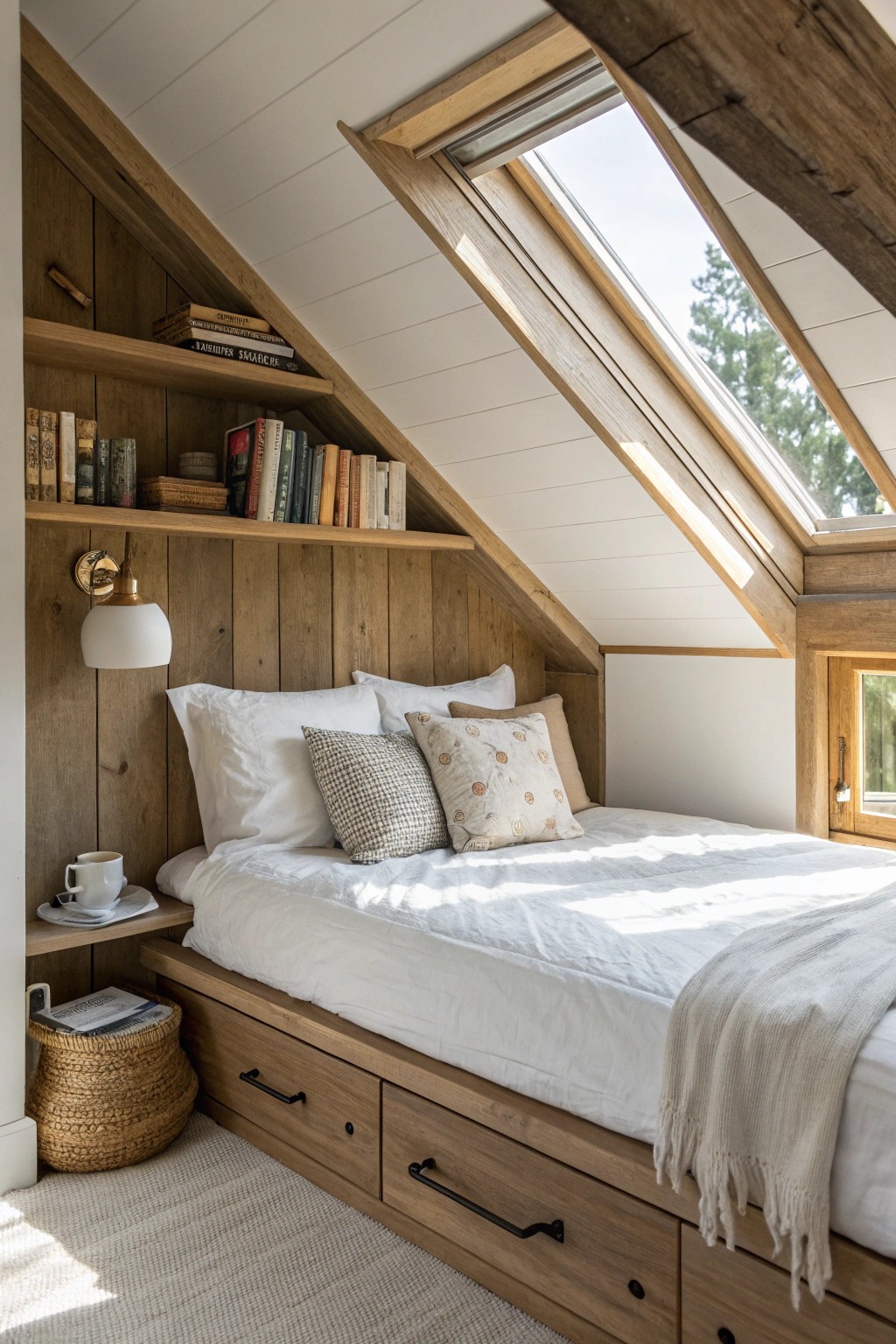 Dream away in a handcrafted attic bed nook—where simplicity meets cozy charm.