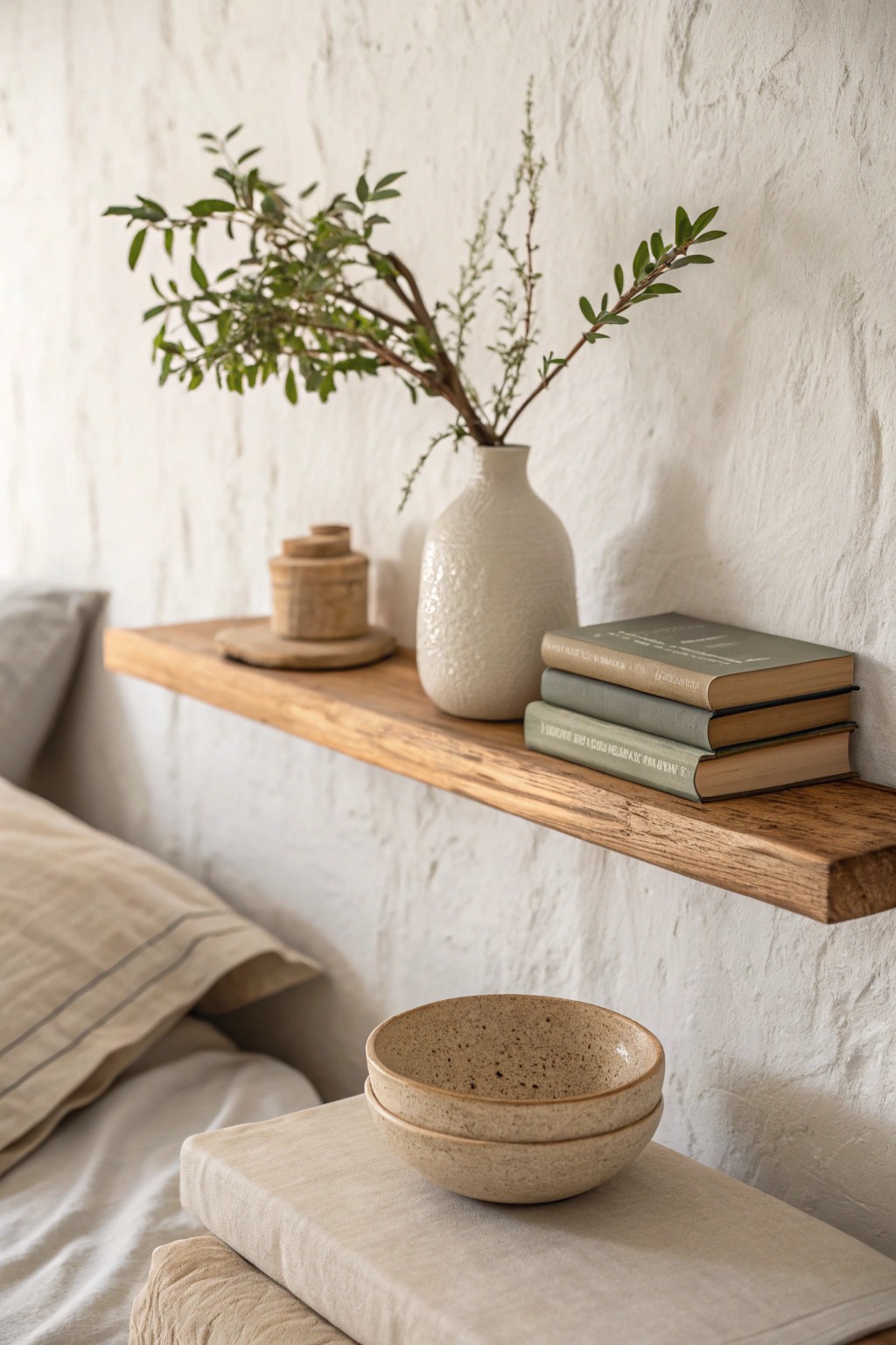 Elevate your space with simple, handcrafted floating shelves for effortless bedroom charm.