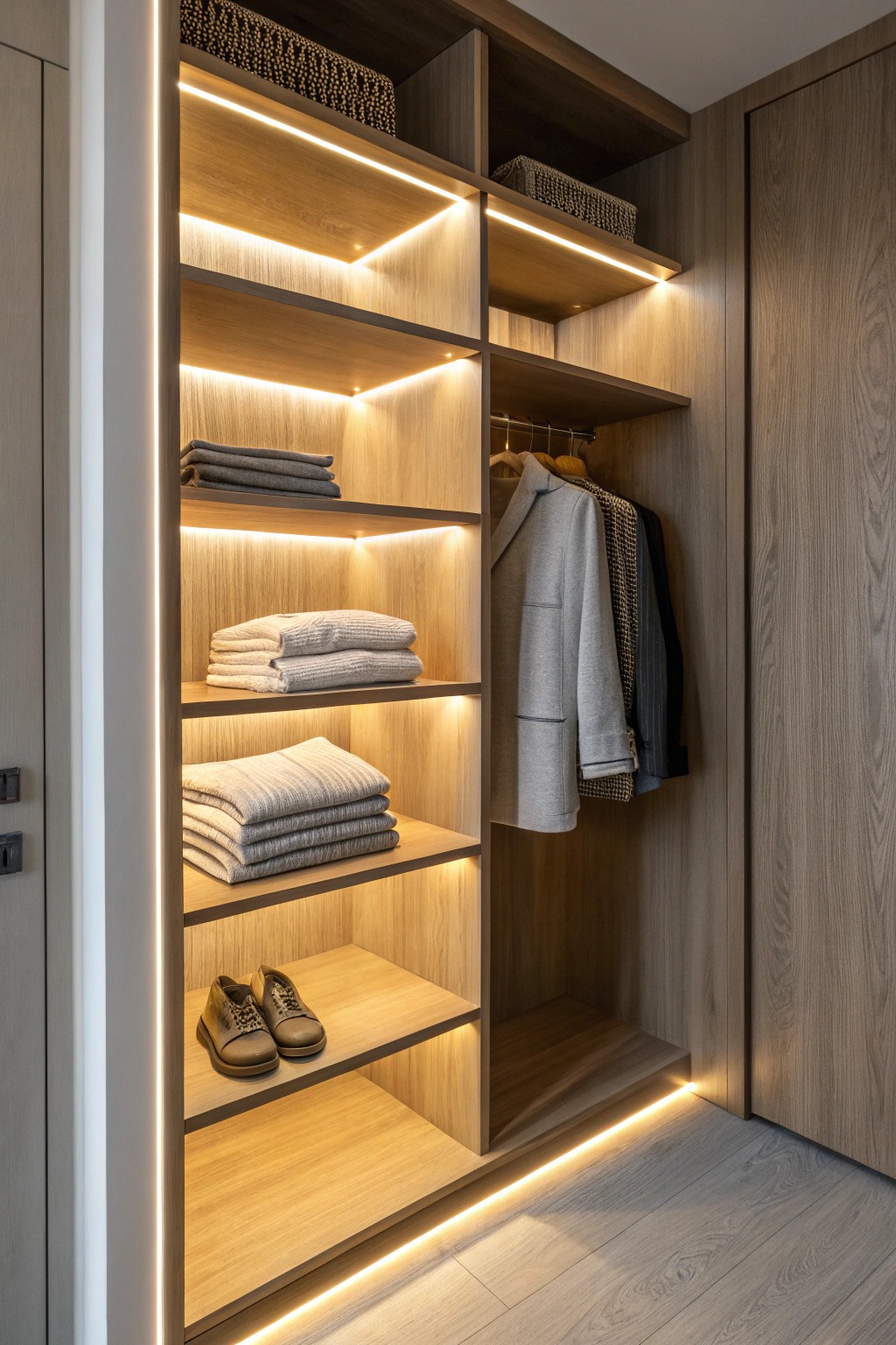 Elevate your closet with integrated LED lighting for effortless style and daily inspiration.
