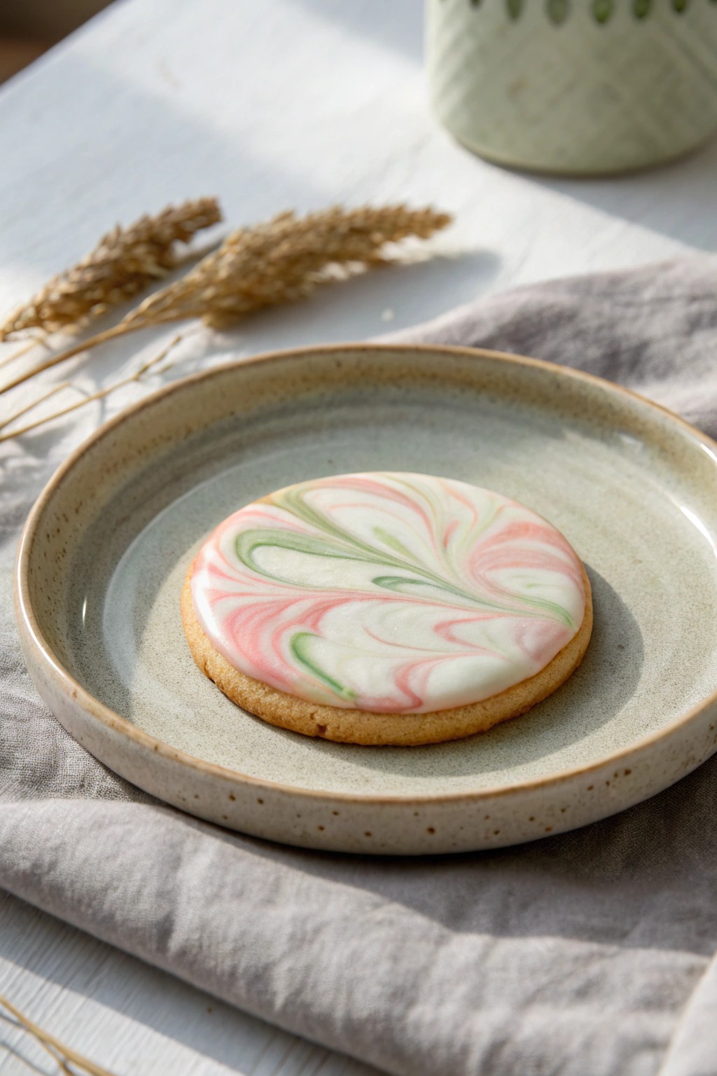 Elevate your sweets: minimalist marbleized icing on a handcrafted cookie.