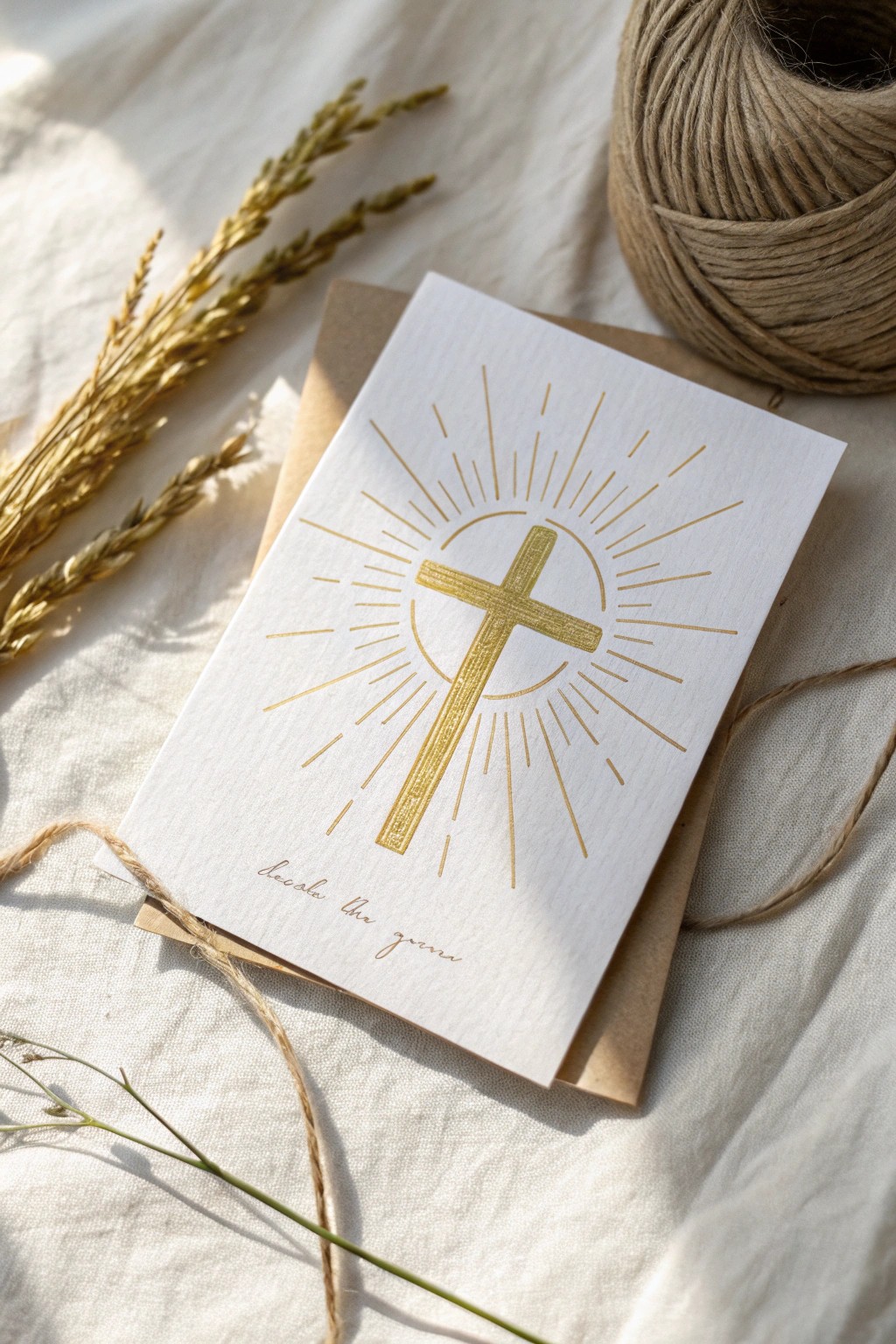 Elegant simplicity: a faith-inspired Easter card with gold cross and sun rays