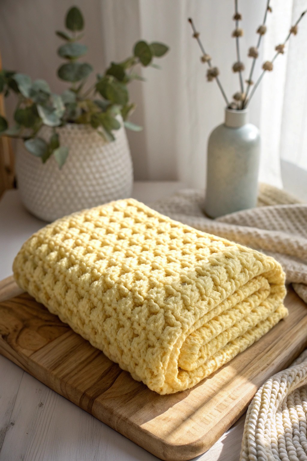 Softness redefined: a buttery puff stitch baby blanket, lovingly handcrafted.
