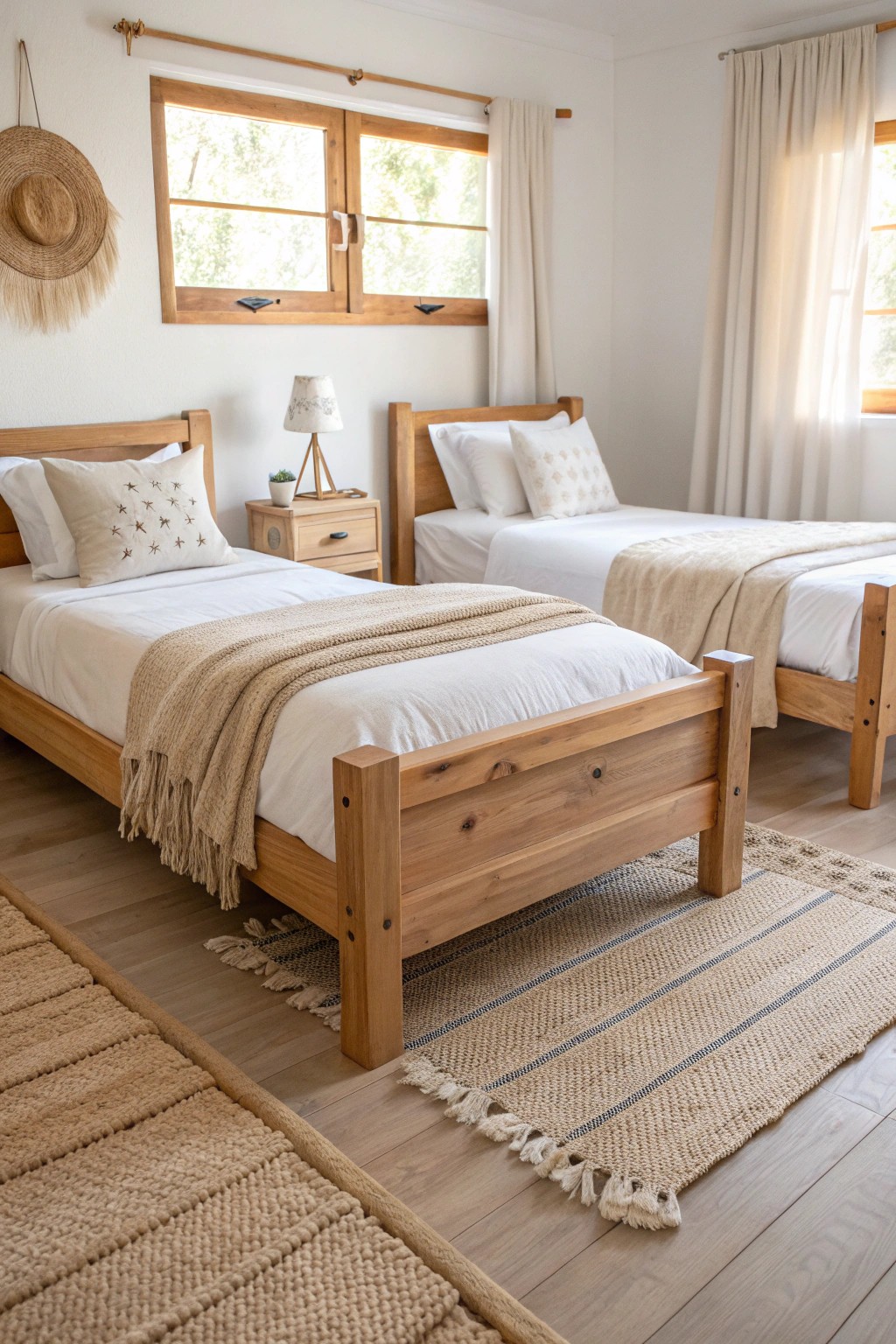 Balanced beauty: Symmetrical twin beds bring harmony and style to shared kids' rooms.