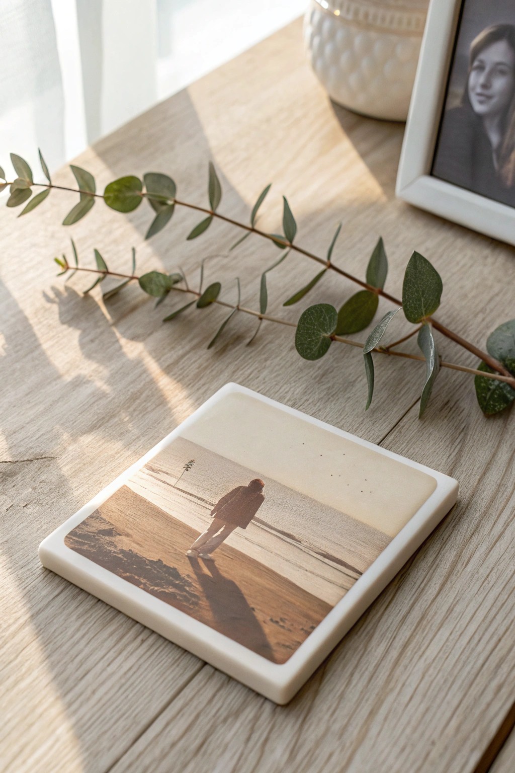 Cherish memories in style: a handcrafted photo coaster for your coffee table.