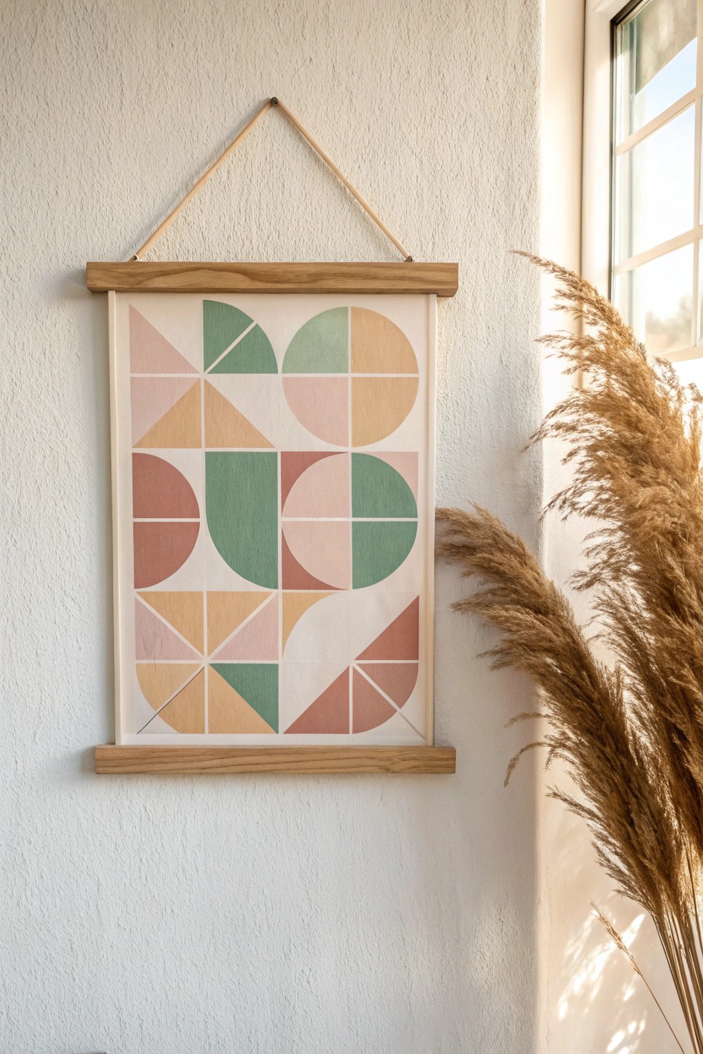Minimalist geometric art: a modern poster with soft overlapping shapes for a chic, feminine touch.